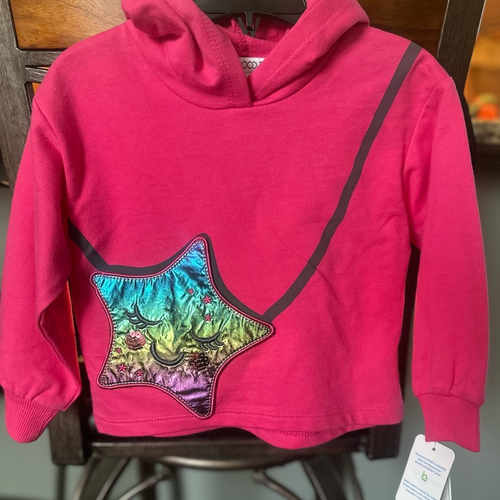 🆕 Flapadoodle hoodie with Iridescent Star Pocket Purse. Sizes 2. Adorable. 💝 - Picture 2 of 12